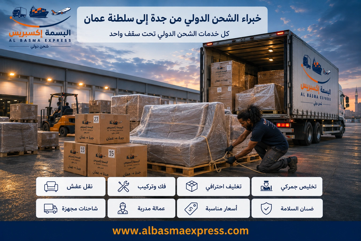 شحن ونقل عفش من جدة إلى سلطنة عمان: 0553923364 خدمة موثوقة تصلك بأمان