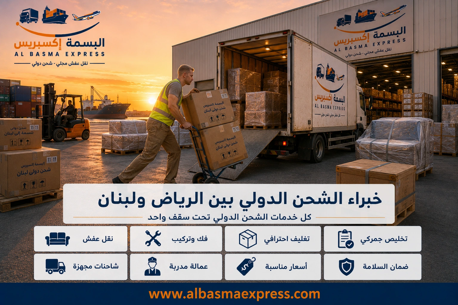 شحن ونقل عفش من الرياض إلى لبنان: 0553923364 طريقك الآمن لنقل أثاث بلا قلق