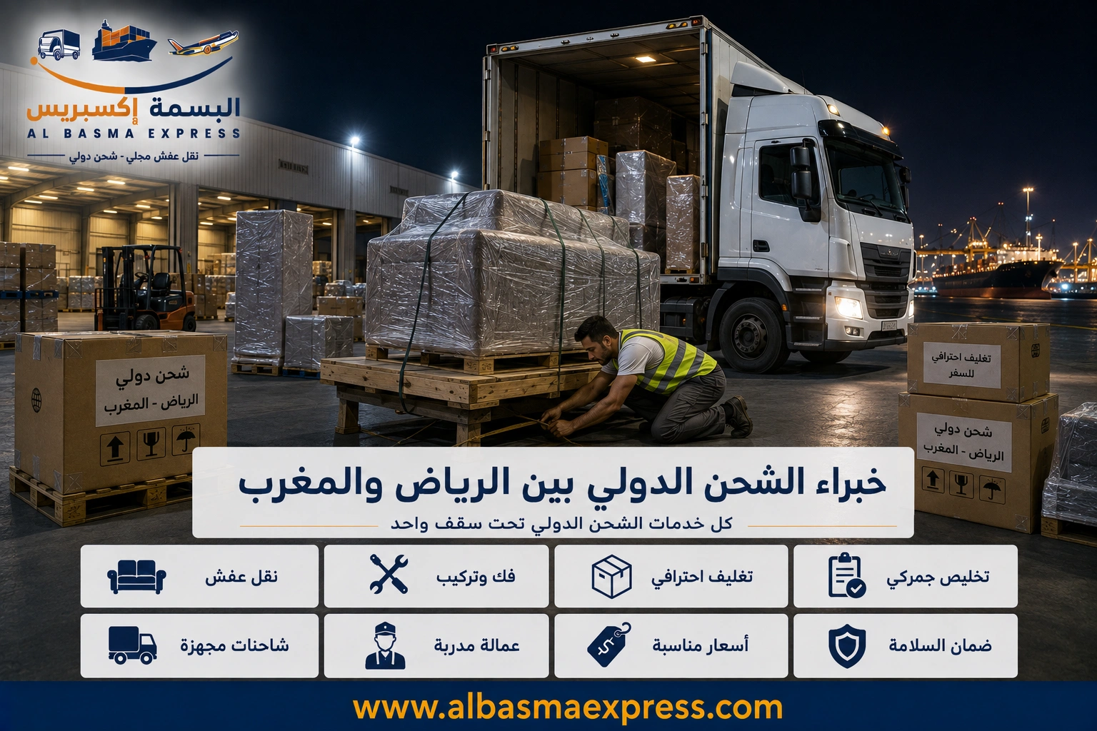شحن ونقل عفش من الرياض إلى المغرب: 0553923364 وجهتك الجديدة بأمان تام