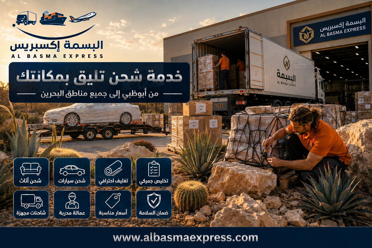 شحن الأثاث والسيارات من أبوظبي إلى البحرين | 0557643821 الأسعار والخدمات
