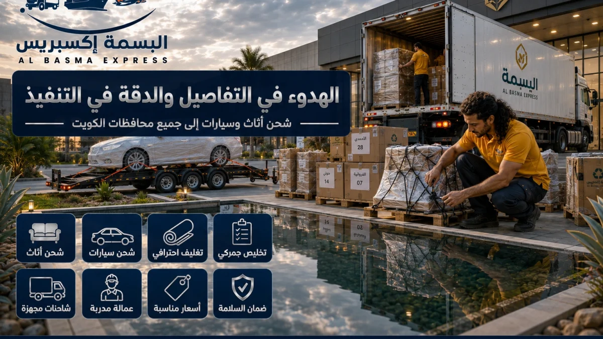 شحن أثاث وسيارات من أبوظبي إلى الكويت حلول احترافية لشحن الأثاث والسيارات بأمان