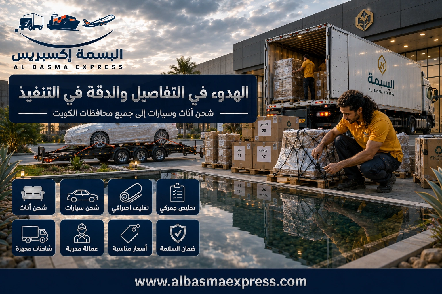 شحن أثاث وسيارات من أبوظبي إلى الكويت: 0557643821 حلول احترافية لشحن الأثاث والسيارات بأمان