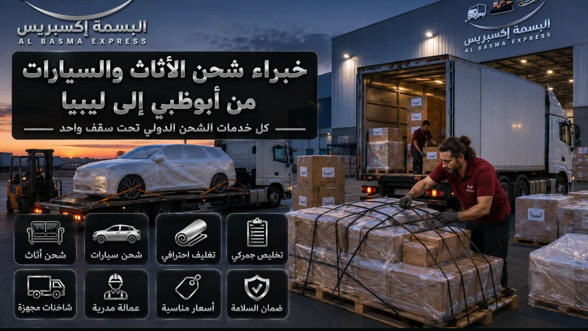 شحن أثاث وسيارات من أبوظبي إلى ليبيا حلول نقل حتى طرابلس وبنغازي