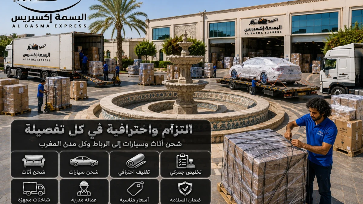 نقل الأثاث والسيارات من أبوظبي إلى المغرب شحن بحري وتوصيل إلى مدن المملكة
