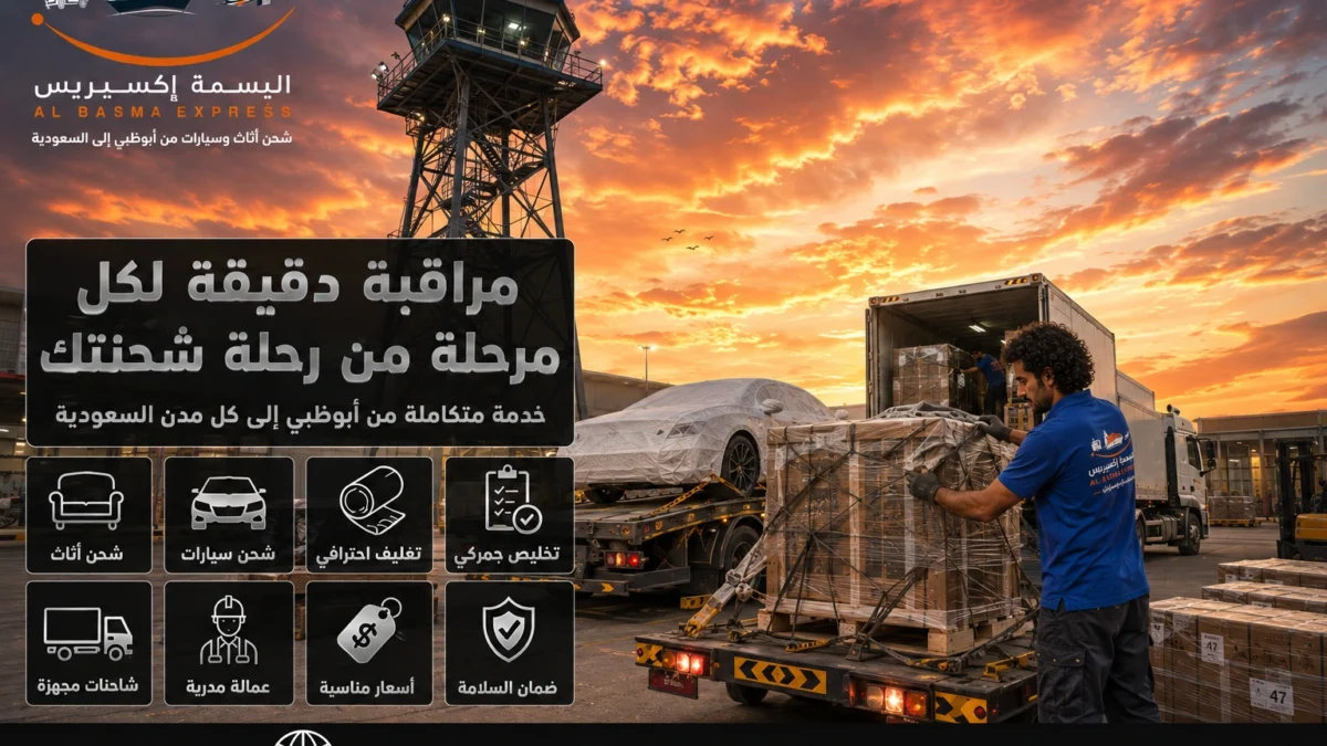 شحن الأثاث والسيارات من أبوظبي إلى السعودية الأسعار والمدة والنقل البري