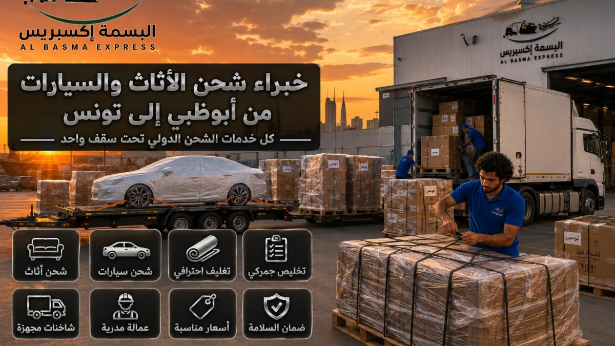 شحن أثاث وسيارات من أبوظبي إلى تونس من التجهيز حتى التسليم