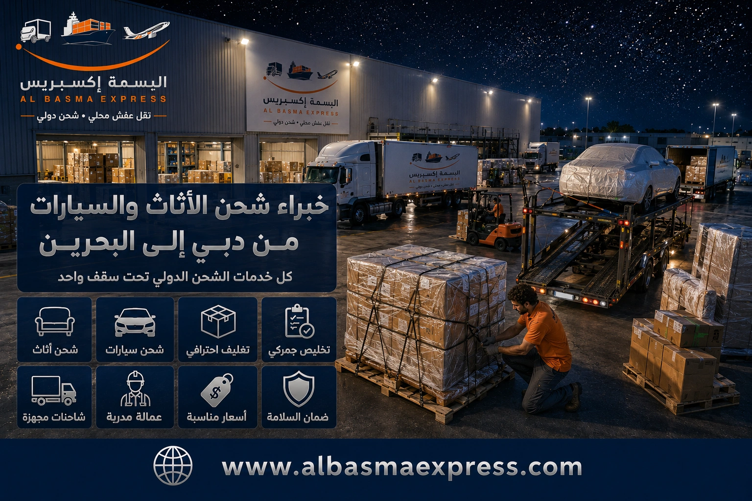 شحن أثاث وسيارات من دبي للبحرين: 0557643821 تكلفة النقل وخيارات الشحن