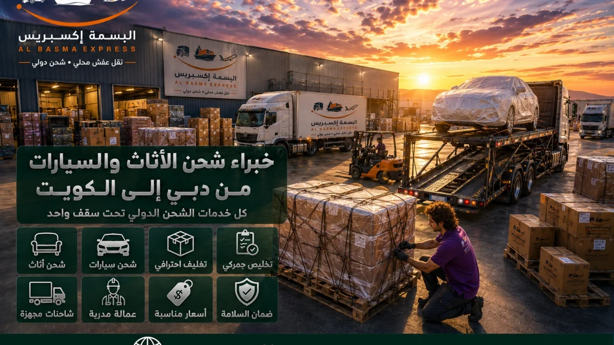 شركة شحن أثاث وسيارات من دبي للكويت الأسعار والمدة وخيارات النقل