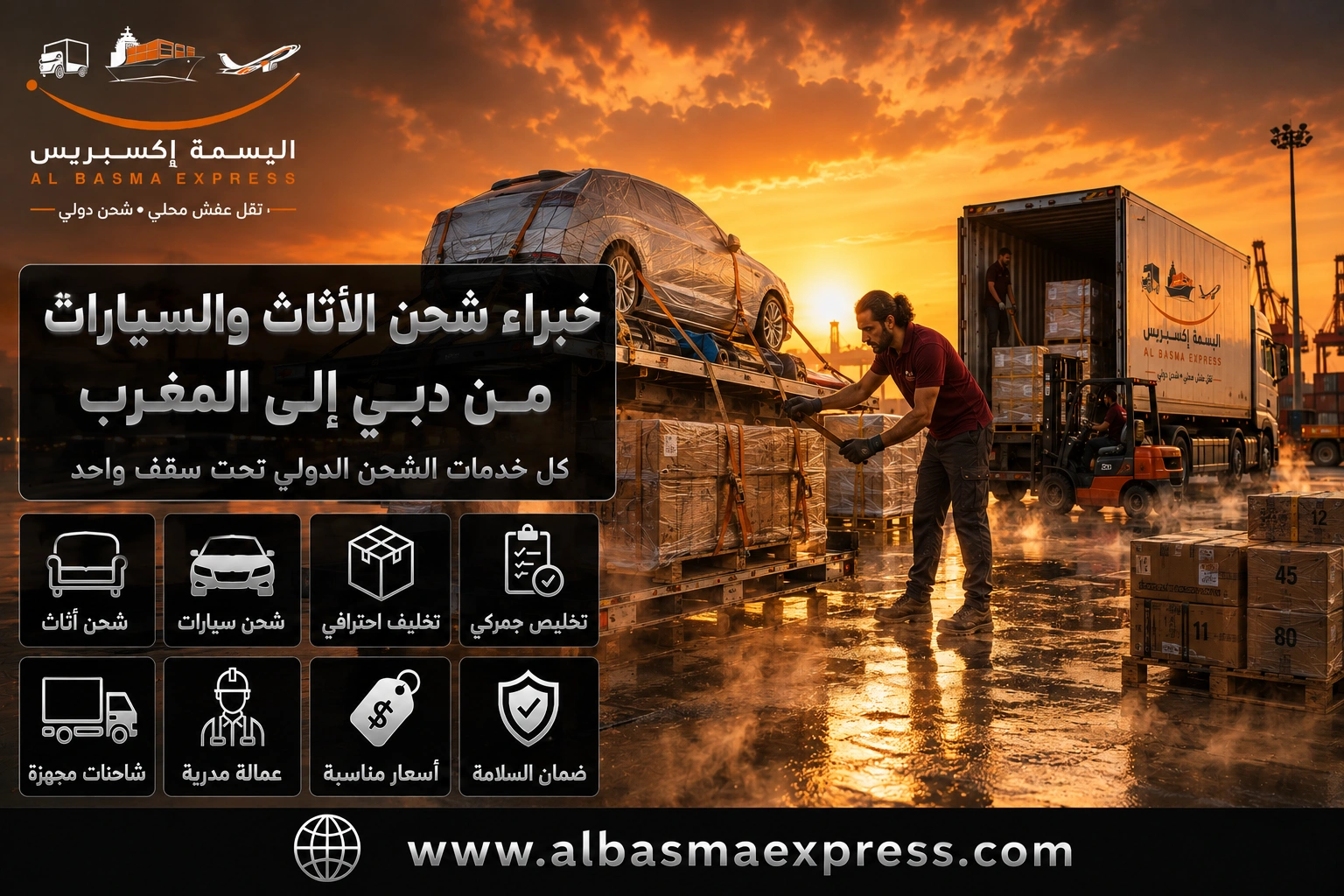 شركة شحن أثاث وسيارات من دبي للمغرب | 0557643821 الحاويات والأسعار