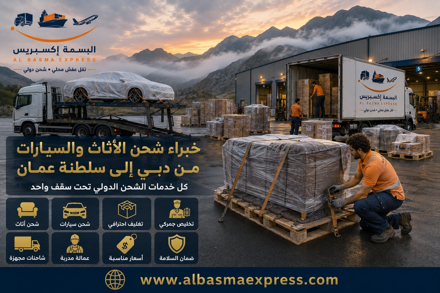 شركة شحن أثاث وسيارات من دبي لسلطنة عمان | 0557643821 الأسعار وطرق الشحن