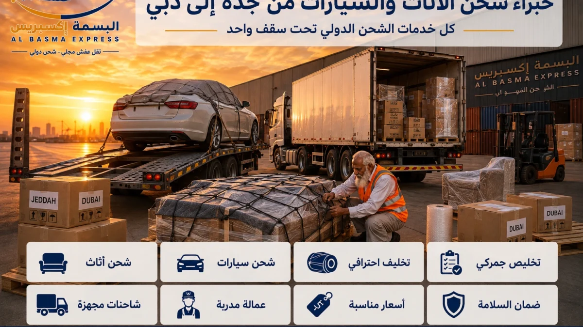 شحن أثاث وسيارات من جدة إلى دبي طريقك الآمن لنقل ممتلكاتك بالكامل