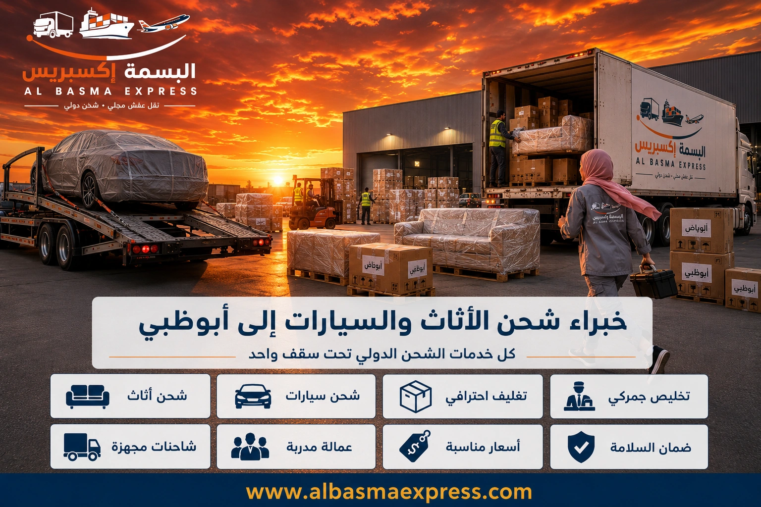 شحن أثاث وسيارات من الرياض إلى أبوظبي: 0553923364 حلول شحن متكاملة تناسب احتياجك