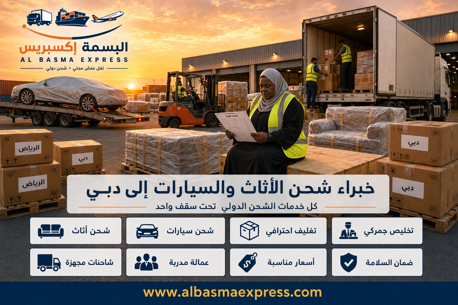 شحن أثاث وسيارات من الرياض إلى دبي: 0553923364 رحلة واحدة تكفي لنقل ممتلكاتك