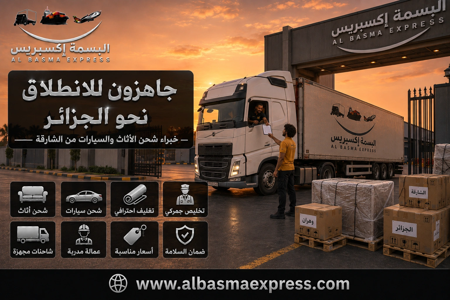 شحن الأثاث والسيارات من الشارقة: 0557643821 للجزائر بخطة متكاملة حتى وجهتك