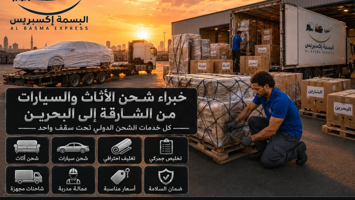 شحن أثاث وسيارات من الشارقة إلى البحرين نقل منظم حتى باب المنزل