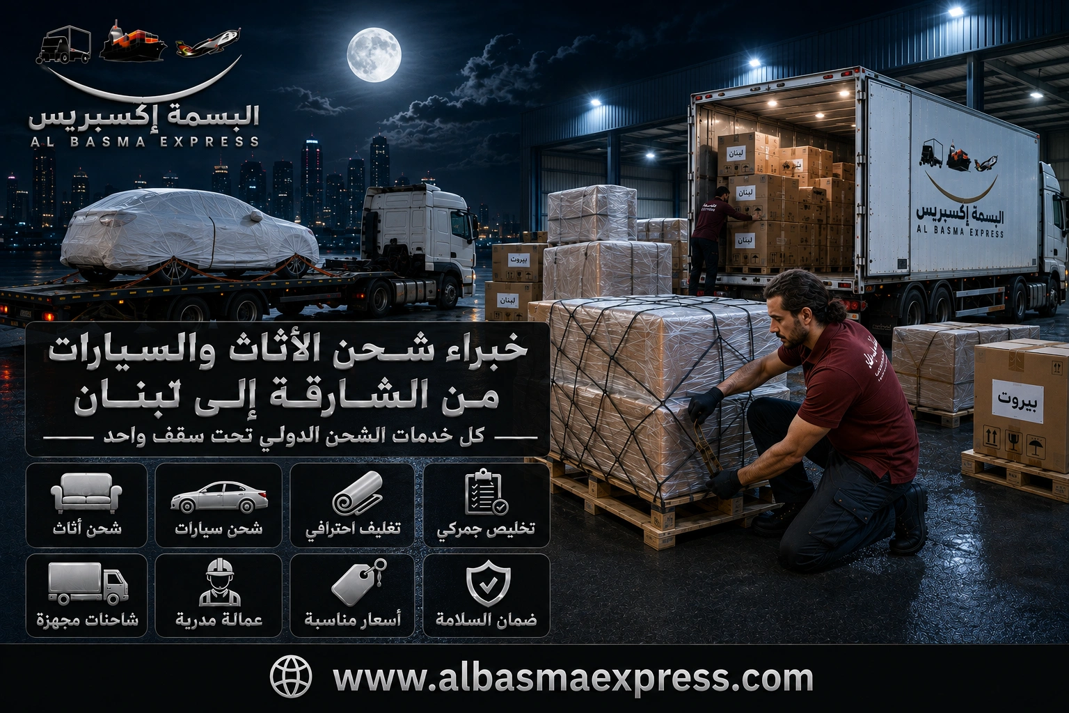 شحن من الشارقة إلى لبنان: 0557643821 للأثاث والسيارات بخيارات تناسب حجم شحنتك