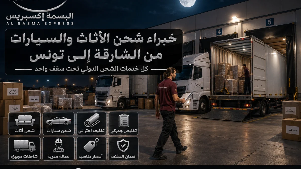 من الشارقة إلى تونس شحن أثاث وسيارات بخطة تبدأ من الحجم وتنتهي عند بابك