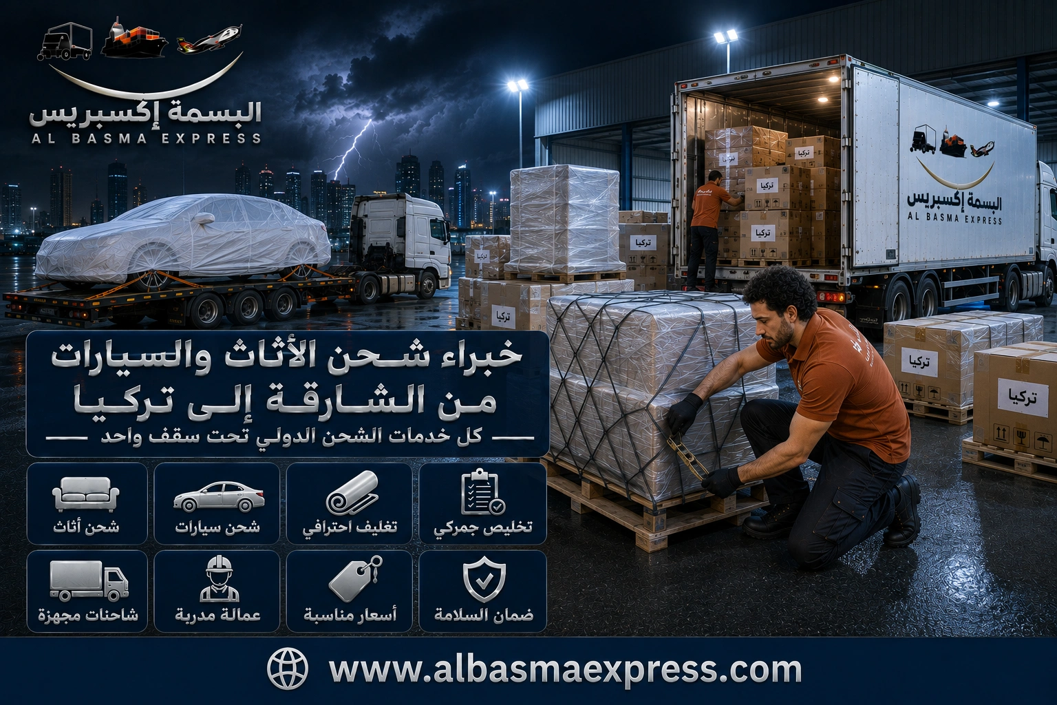 من الشارقة إلى تركيا: 0557643821 شحن الأثاث والسيارات بخطة تناسب كل حمولة