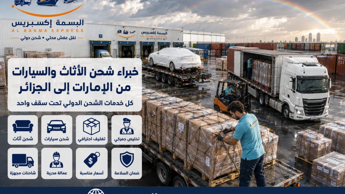شركة شحن أثاث وسيارات من الإمارات إلى الجزائر التكلفة وطرق النقل ودليل التجهيز