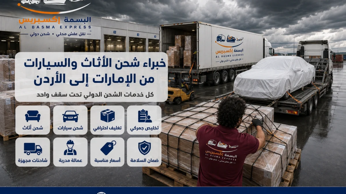 شحن أثاث وسيارات من الإمارات إلى الأردن الأسعار والمدة والمسار وخدمات النقل بالتفصيل