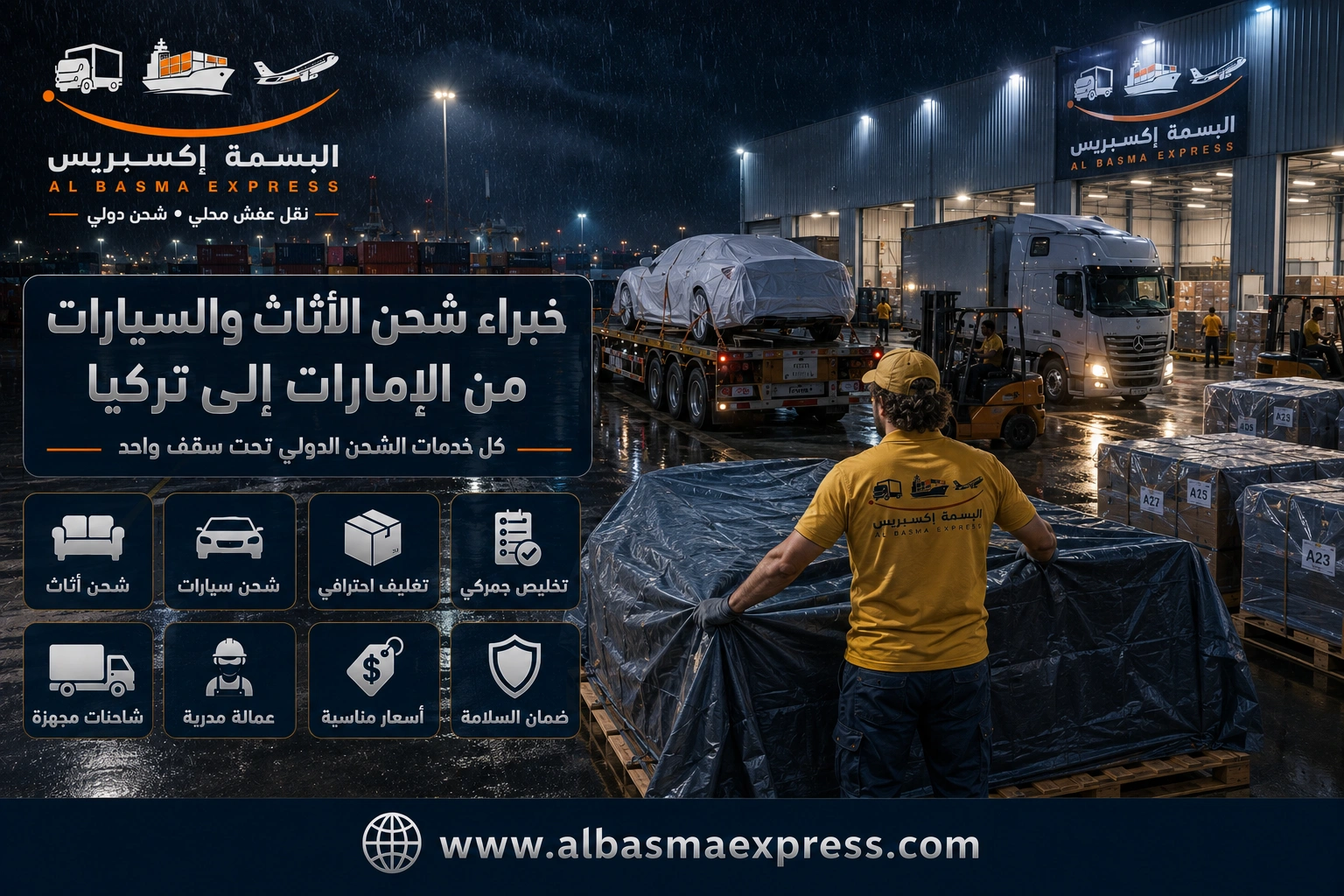 شركة شحن أثاث وسيارات من الإمارات إلى لبنان: 0557643821 الأسعار والمدة وخيارات النقل