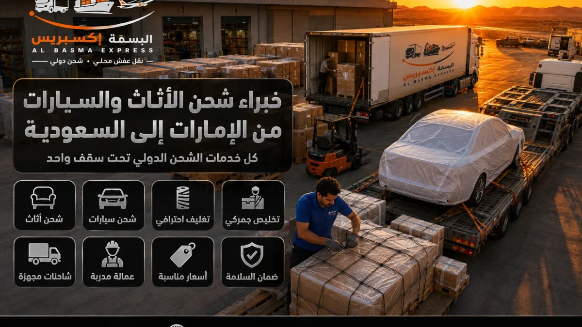 شحن أثاث وسيارات من الإمارات إلى السعودية خطة برية ذكية من الباب إلى الباب