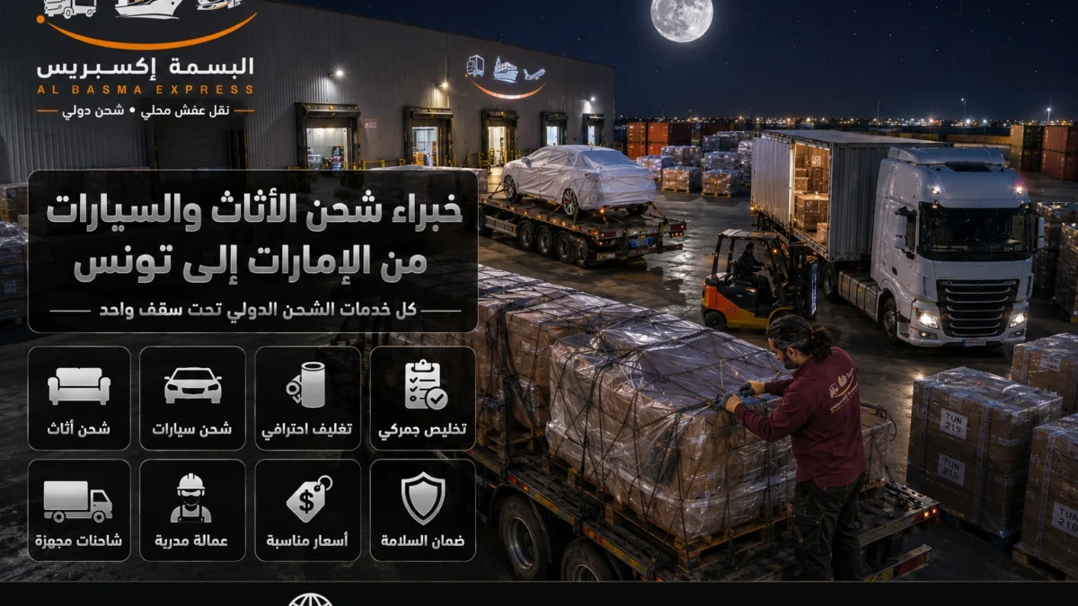 شركة شحن أثاث وسيارات من الإمارات لتونس بحري وجوي وتوصيل شامل