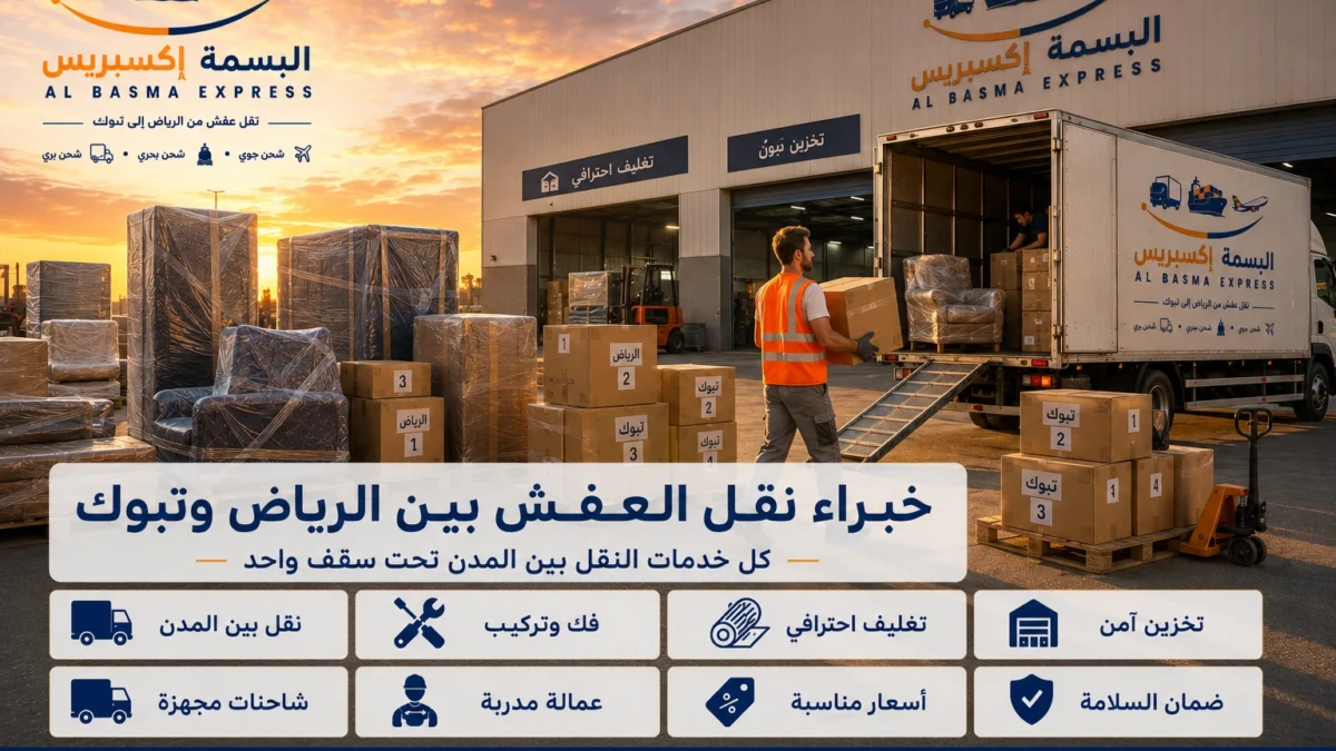 شركة نقل عفش من الرياض إلى تبوك الدليل الشامل لخدمات النقل الآمنة مع الفك والتغليف والتركيب
