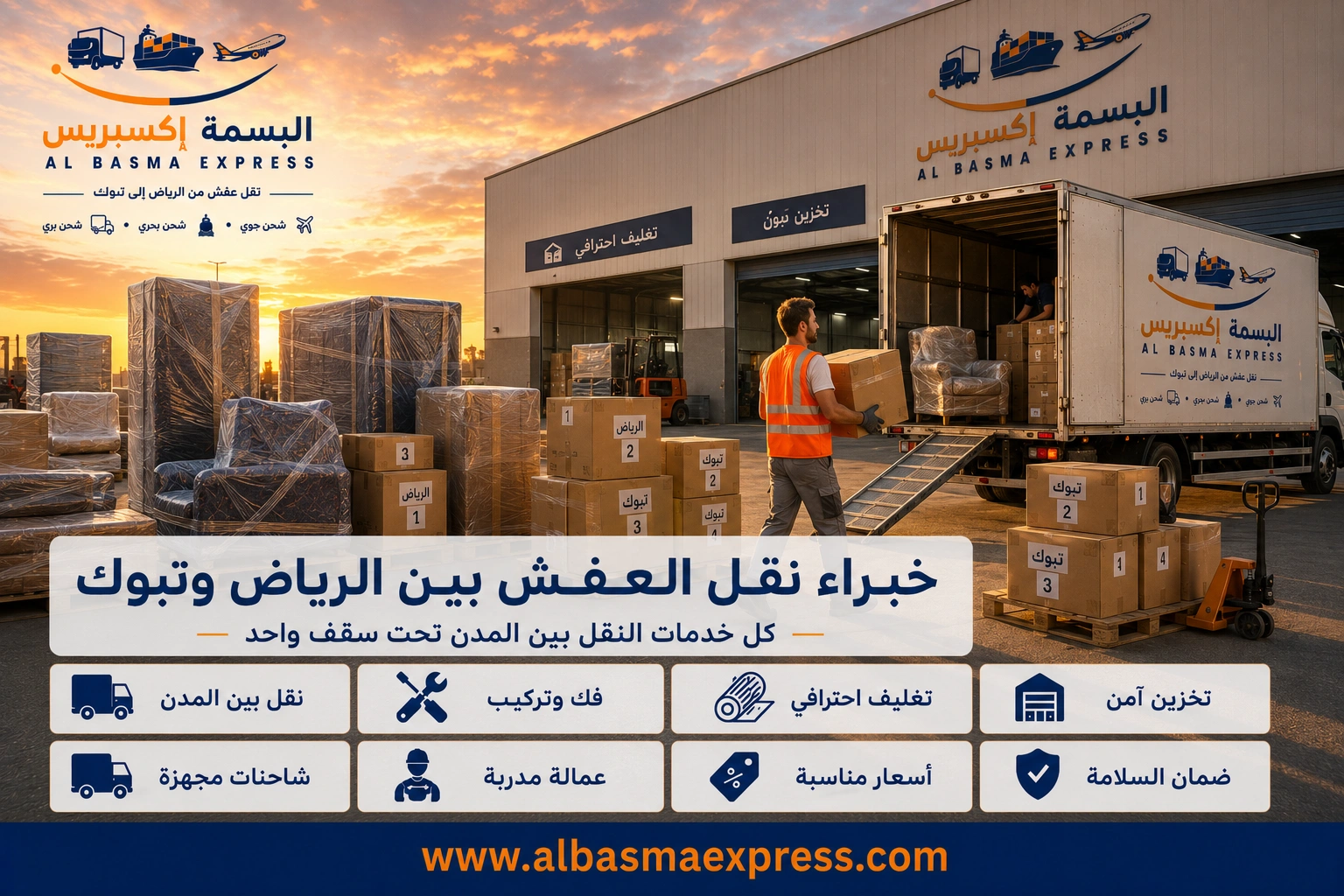 شركة نقل عفش من الرياض إلى تبوك: 0553923364 الدليل الشامل لخدمات النقل الآمنة مع الفك والتغليف والتركيب