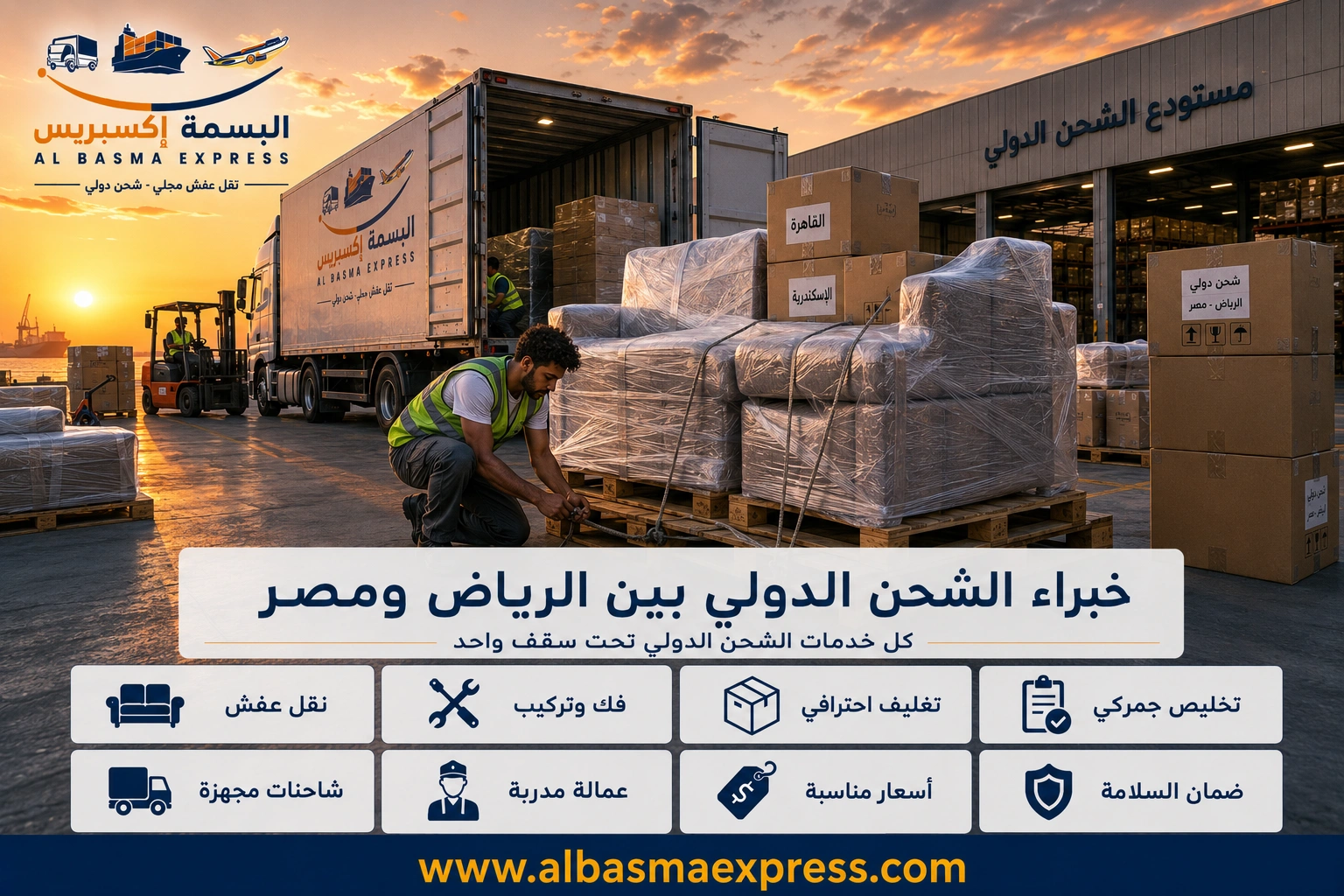 شحن ونقل عفش من الرياض إلى مصر: 0553923364 أسهل طريقة لنقل بيتك بالكامل