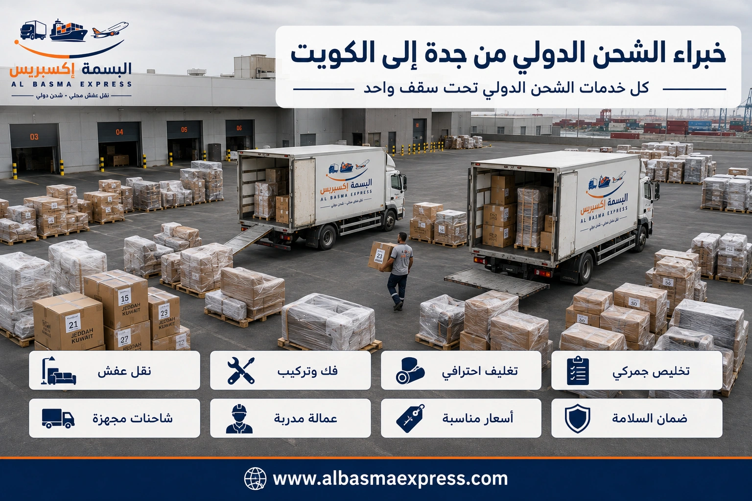 شحن ونقل عفش من جدة إلى الكويت: 0553923364 خدمة شحن دولي موثوقة وسريعة