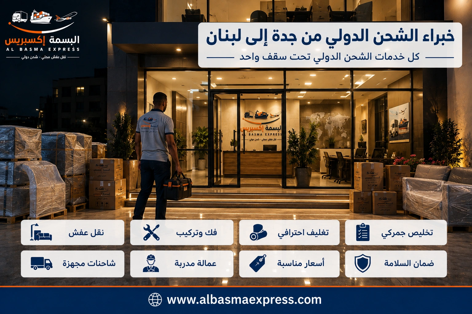 شحن ونقل عفش من جدة إلى لبنان: 0553923364 طريقك الآمن لنقل أثاثك بالكامل