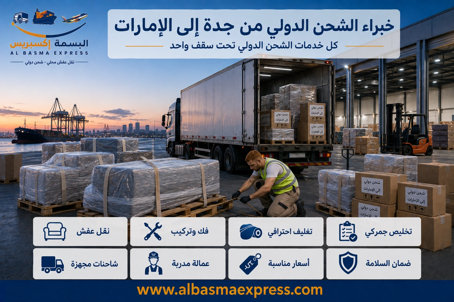 شحن ونقل عفش من جدة إلى الإمارات: 0553923364 رحلة واحدة تكفي لنقل ممتلكاتك