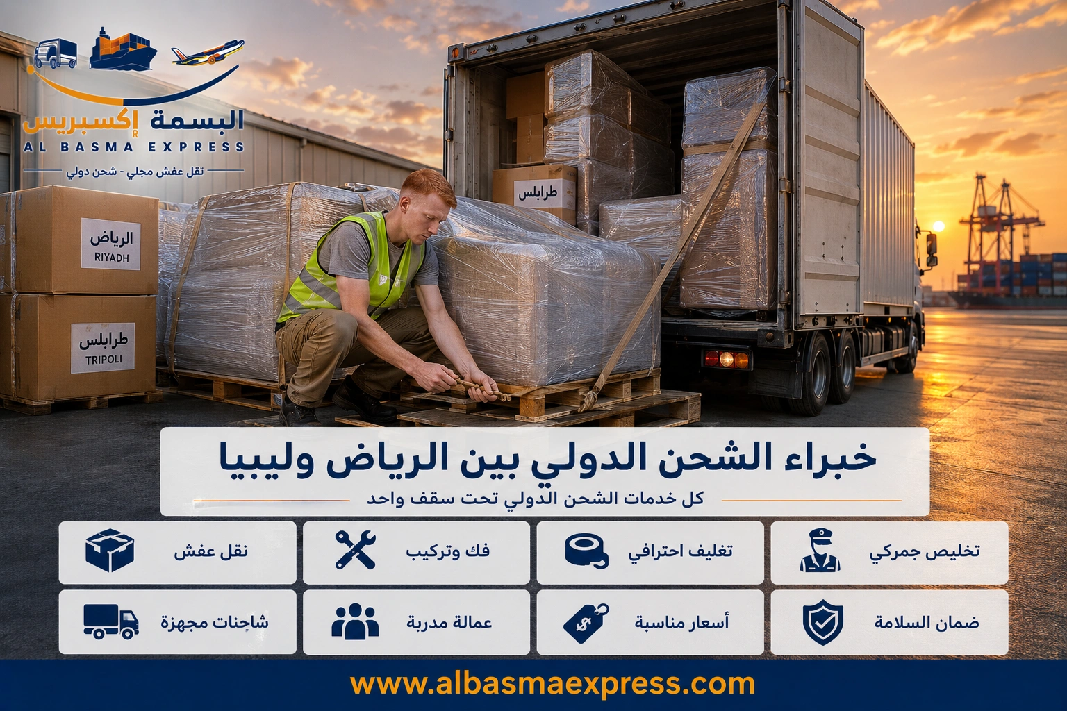 شحن ونقل عفش من الرياض إلى ليبيا: 0553923364 خدمة شحن موثوقة تصلك بأمان