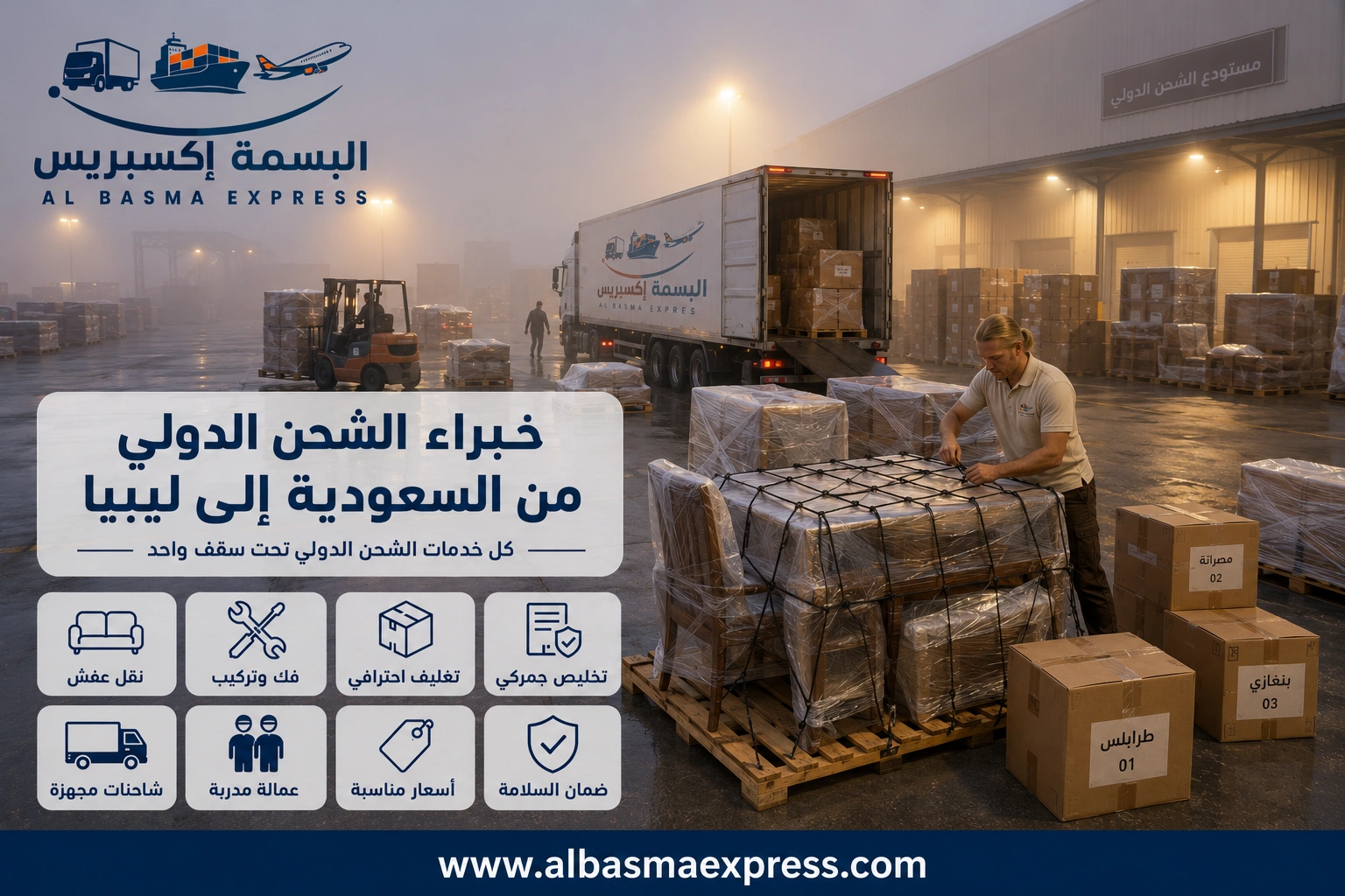 شحن من السعودية إلى ليبيا: 0553923364 خطط لكل جزء من شحنتك حتى باب المستلم