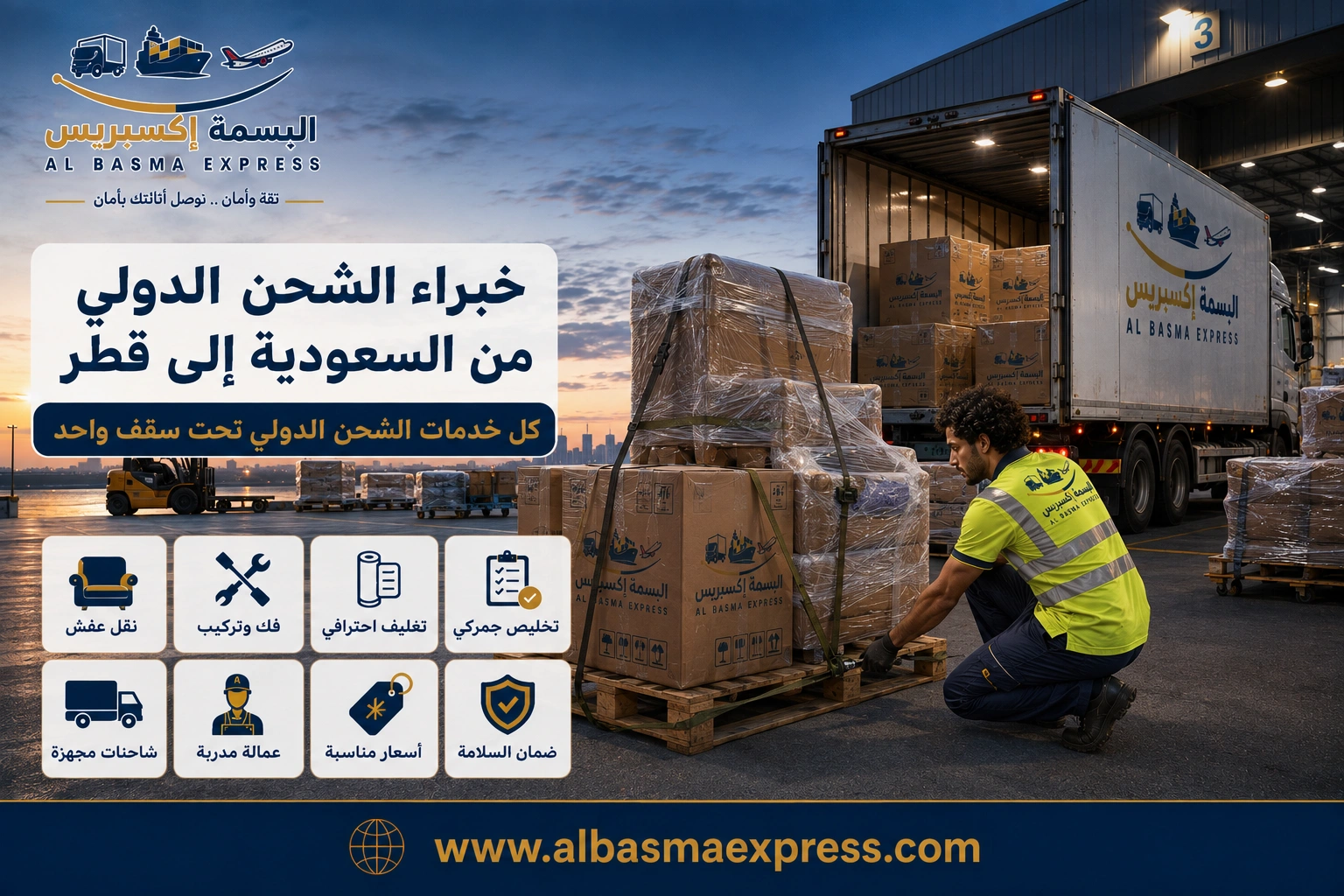 شحن من السعودية إلى قطر: 0553923364 رحلة برية منظمة من الاستلام حتى بابك