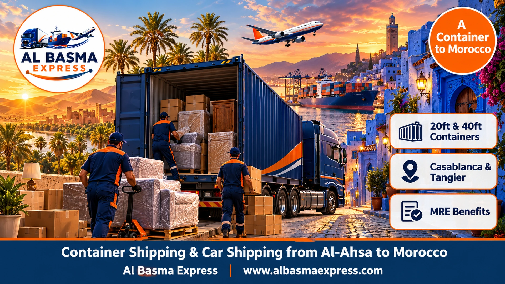 Container Shipping & Car Shipping from Al-Ahsa to Morocco | The Right-Sized Container, Sealed at Your Door
