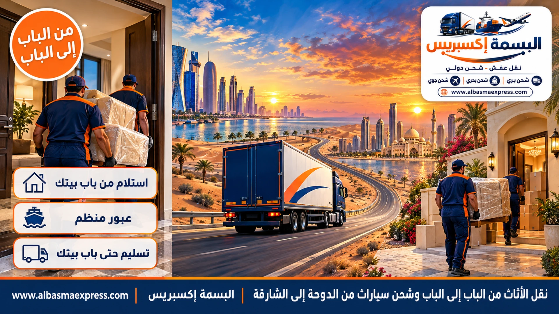 نقل الأثاث من الباب إلى الباب وشحن سيارات من الدوحة إلى الشارقة: من داخل غرفك في الدوحة إلى داخل غرفك في الشارقة