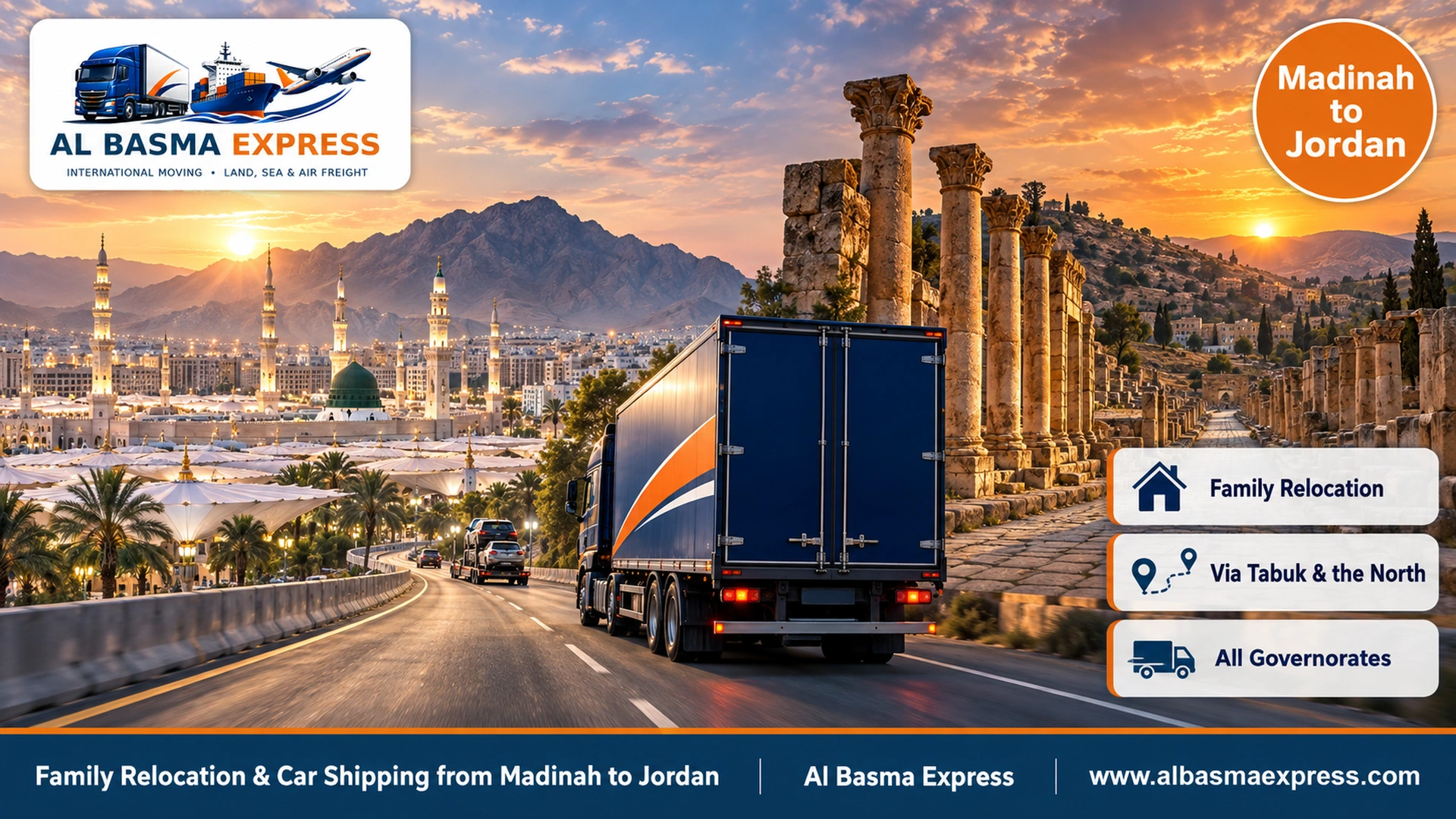 Family Relocation & Car Shipping from Madinah to Jordan | A Two-Day Plan via Tabuk, from School Papers to the First Night
