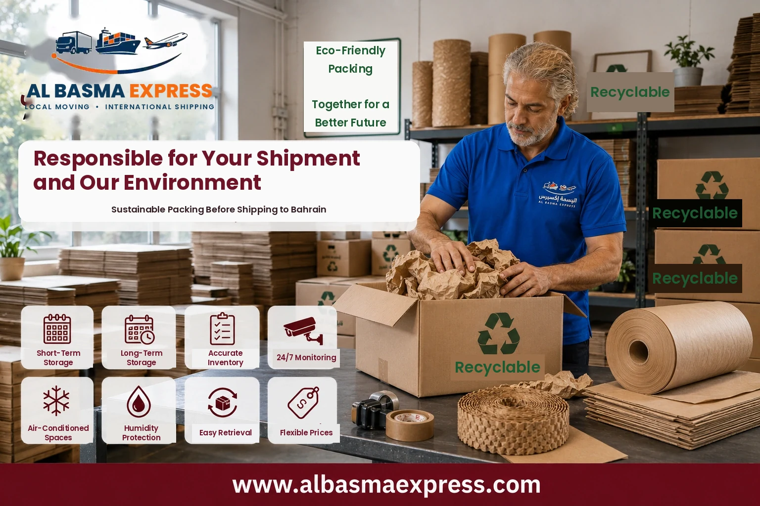 Sustainable packing materials being used before shipping from Abu Dhabi to Bahrain