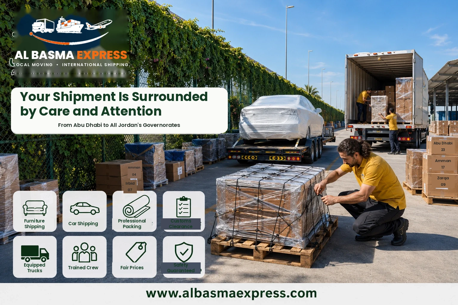 Furniture and Car Shipping Company from Abu Dhabi to Jordan: +971557643821 Prices and Transit Times