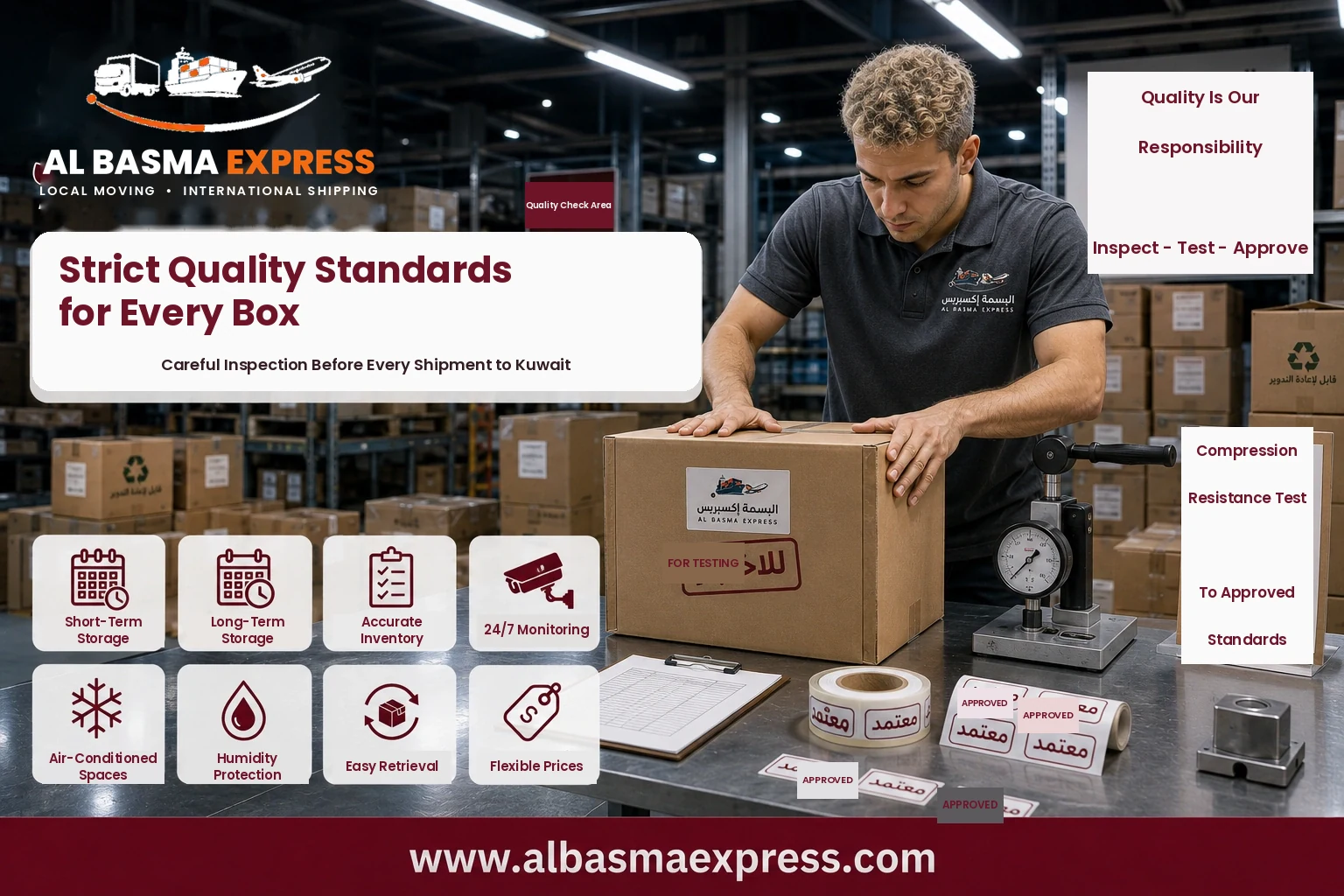 Boxes undergoing quality testing before shipping from Abu Dhabi to Kuwait