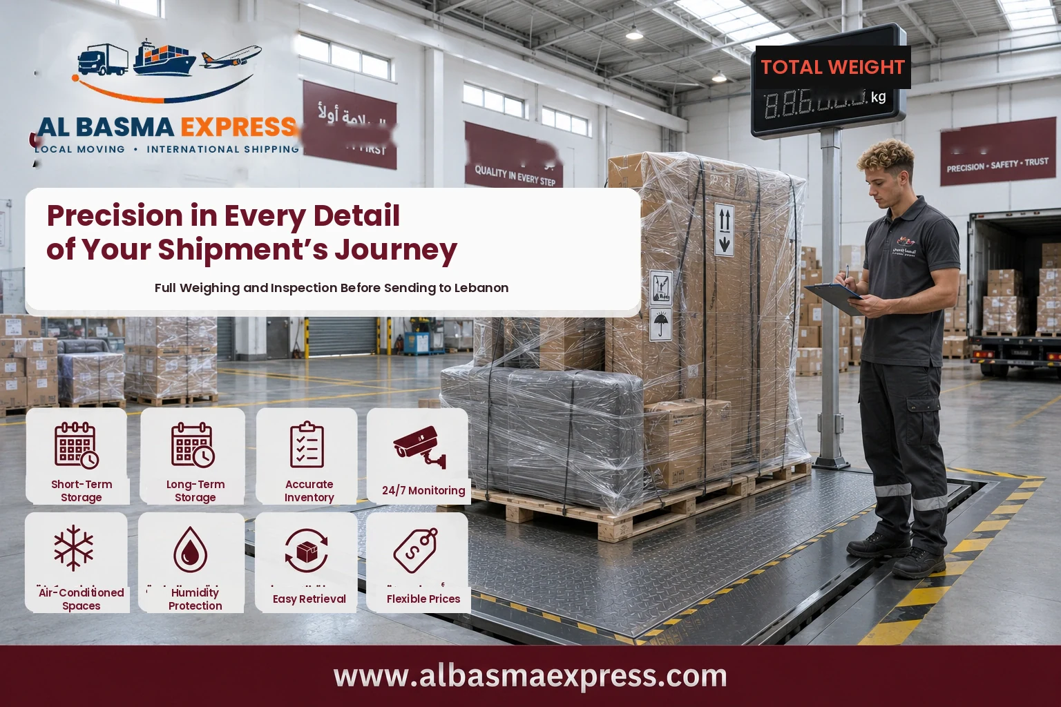 Shipment being weighed and inspected before sending from Abu Dhabi to Lebanon