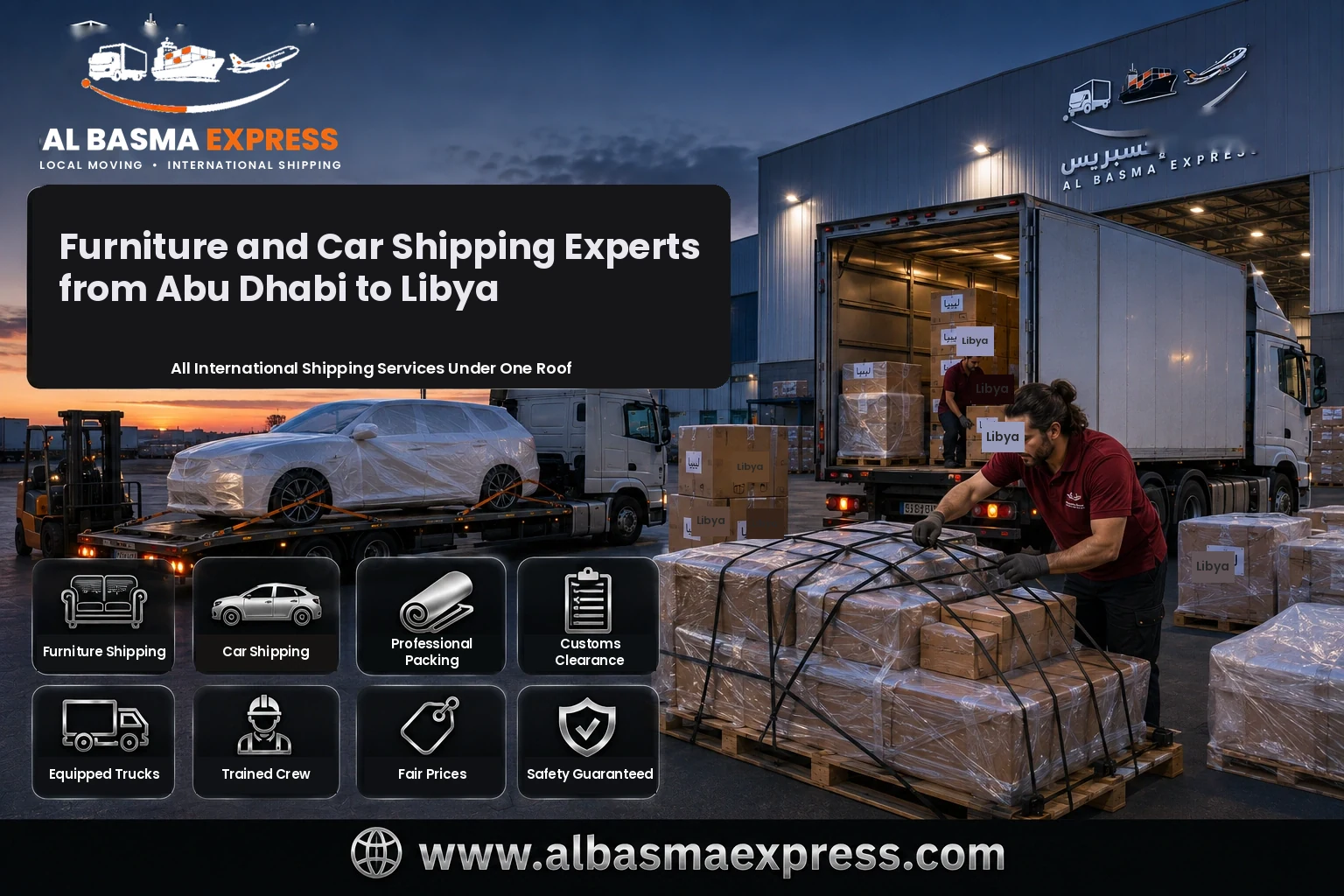 Furniture and Car Shipping Company from Abu Dhabi to Libya | +971557643821 Costs and Options