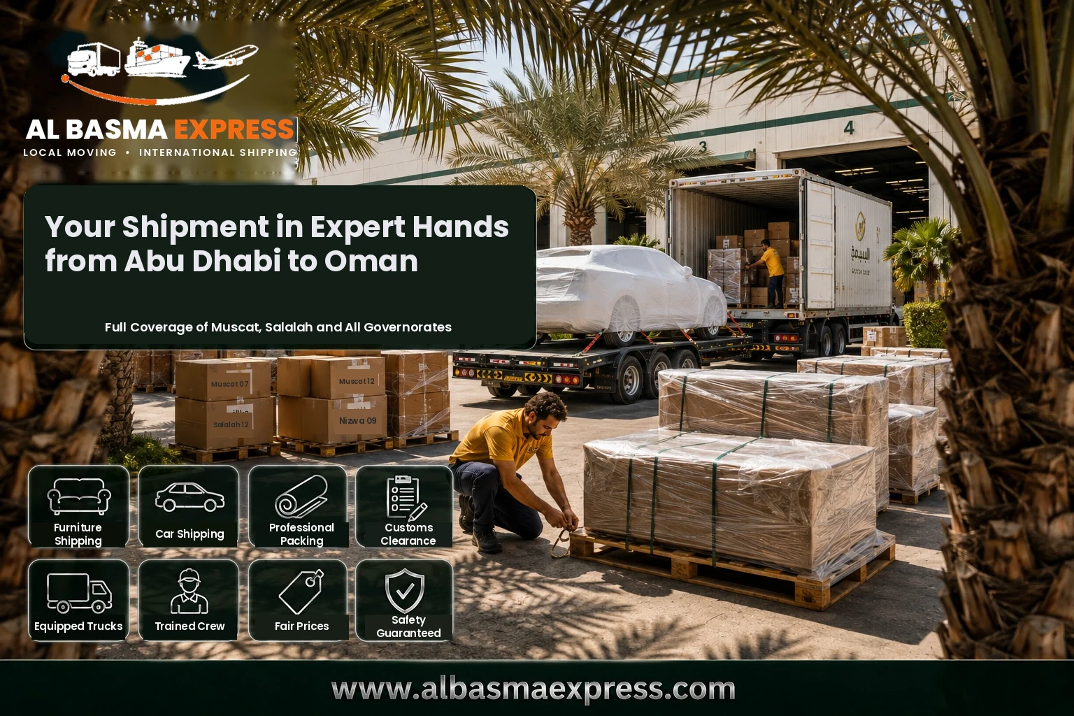 Furniture and Car Shipping Company from Abu Dhabi to Oman: +971557643821 Prices and Land Freight