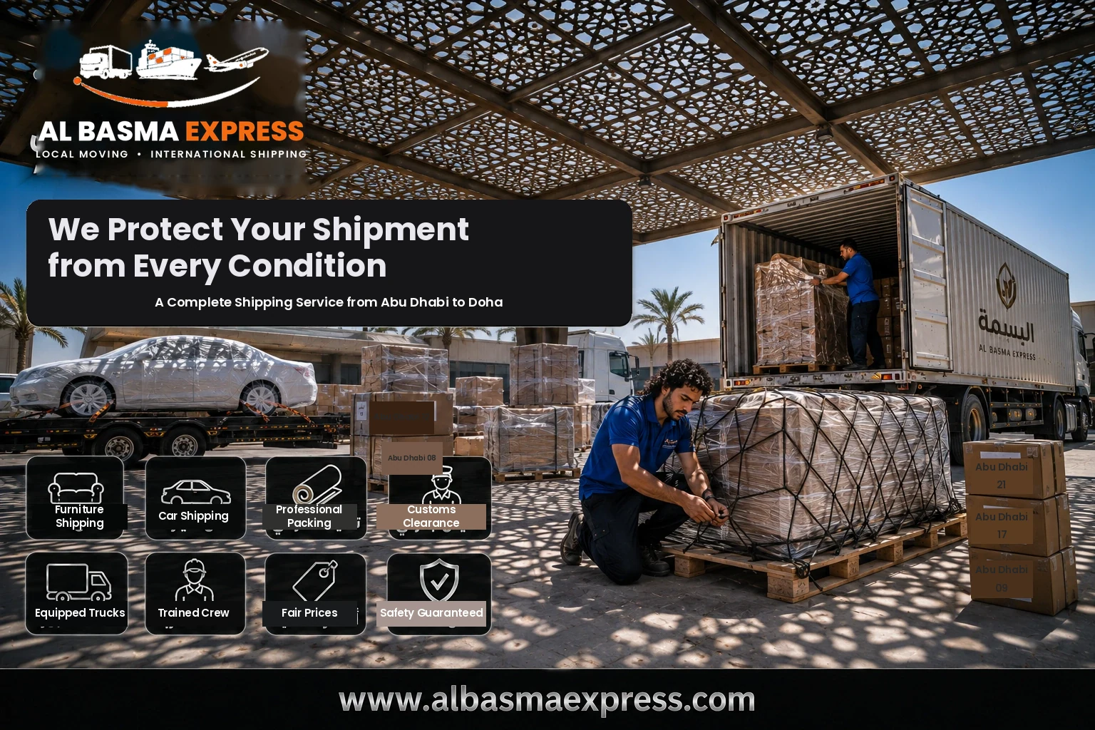 Furniture and Car Shipping Company from Abu Dhabi to Qatar: +971557643821 Prices and Land Route