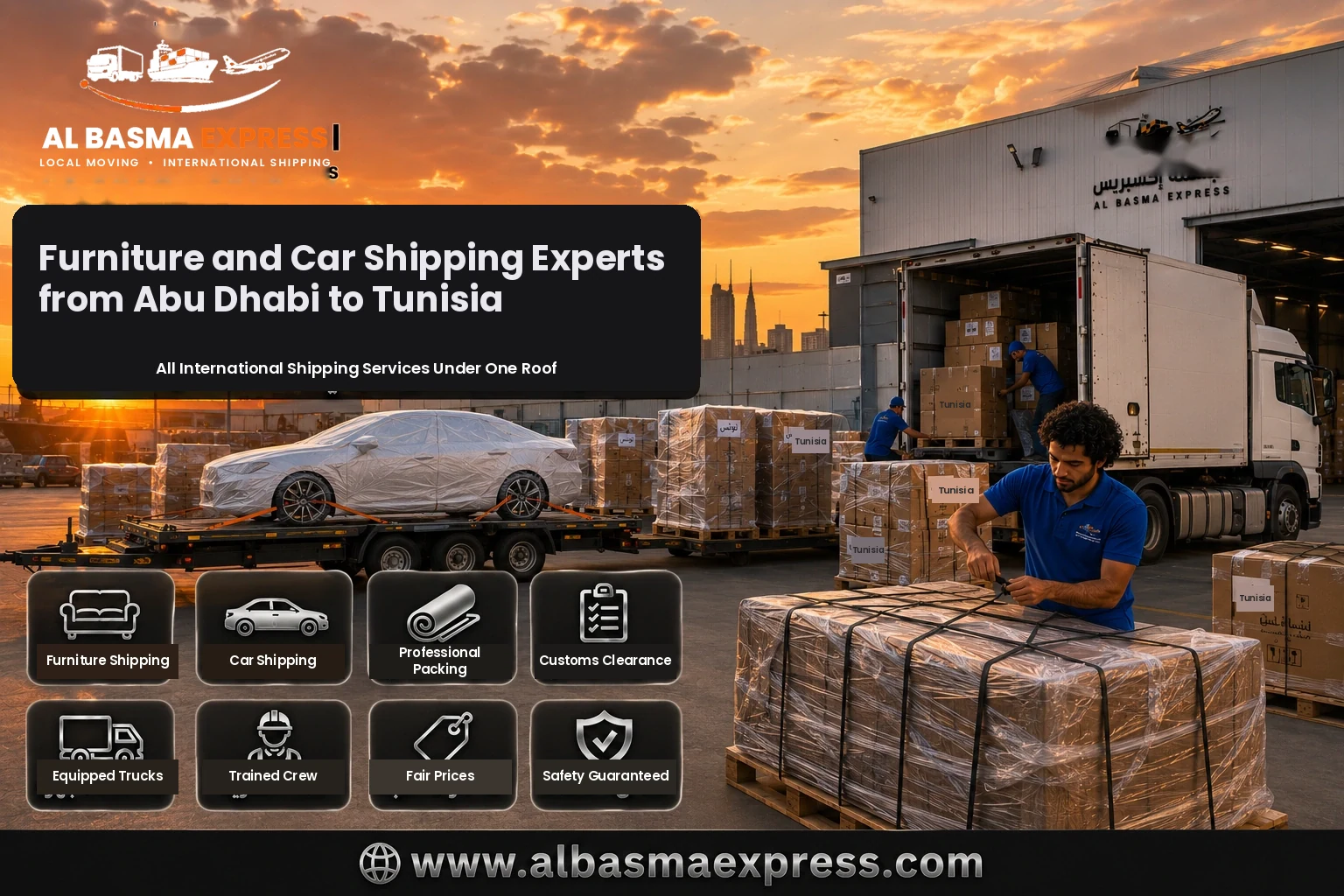 Furniture and Car Shipping Company from Abu Dhabi to Tunisia | +971557643821 Costs and Transit Times