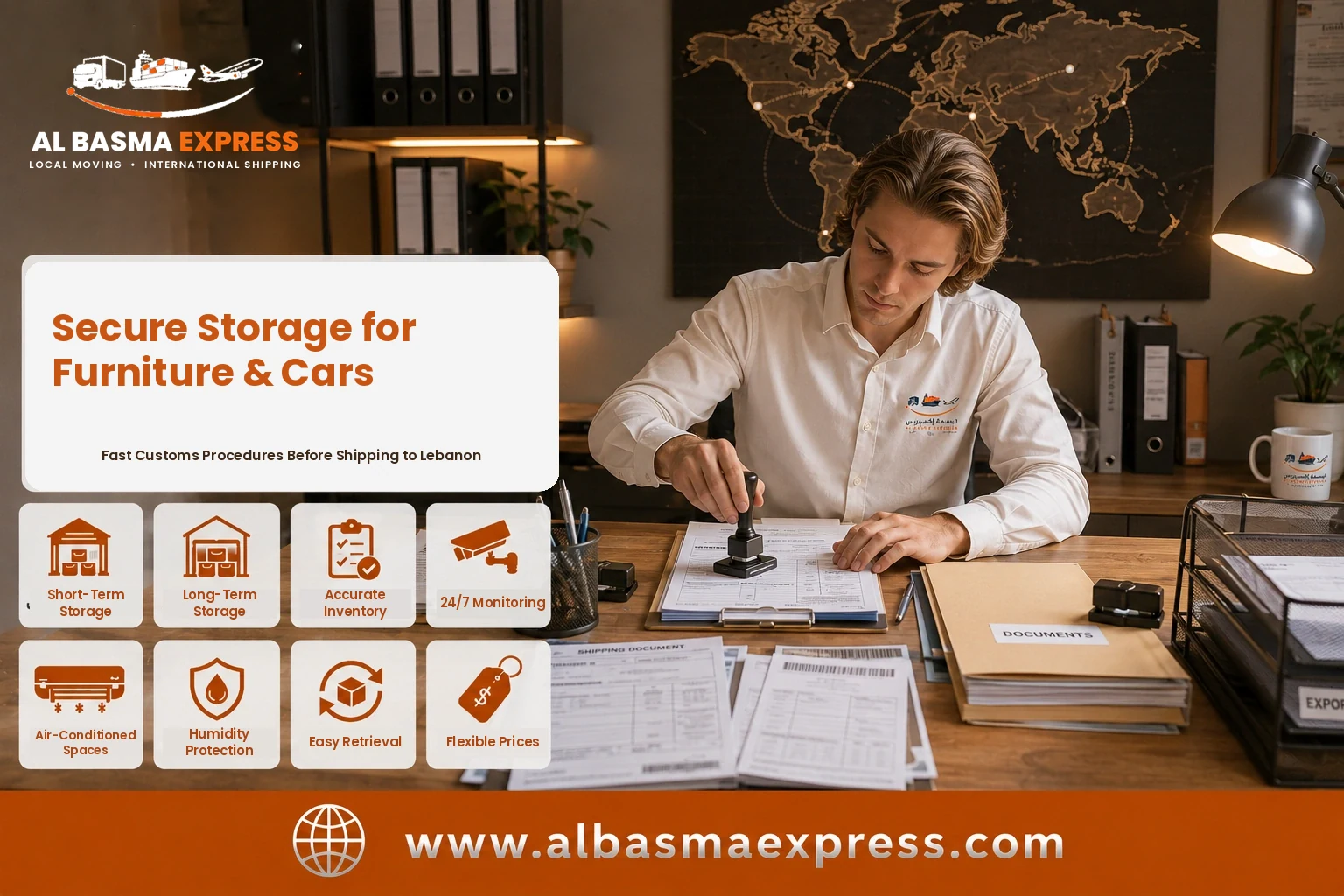 Shipping documents being stamped before shipping from Dubai to Lebanon