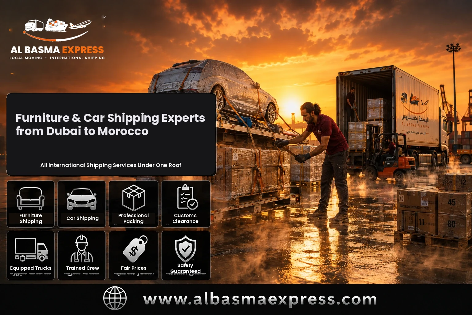 Furniture and Car Shipping Company from Dubai to Morocco | +971557643821 Containers and Shipping Costs