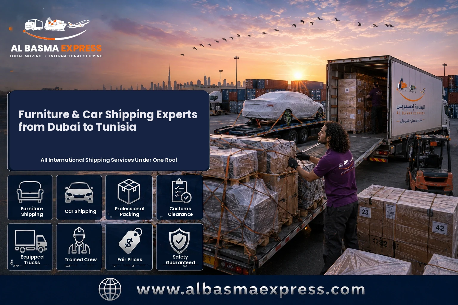 Furniture and Car Shipping Company from Dubai to Tunisia | +971557643821 Prices and Sea Freight